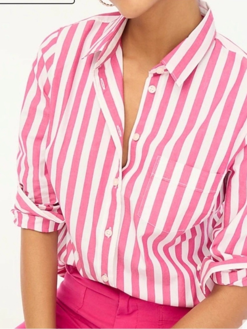 J. Crew Pink and White Striped Button-Down Shirt
